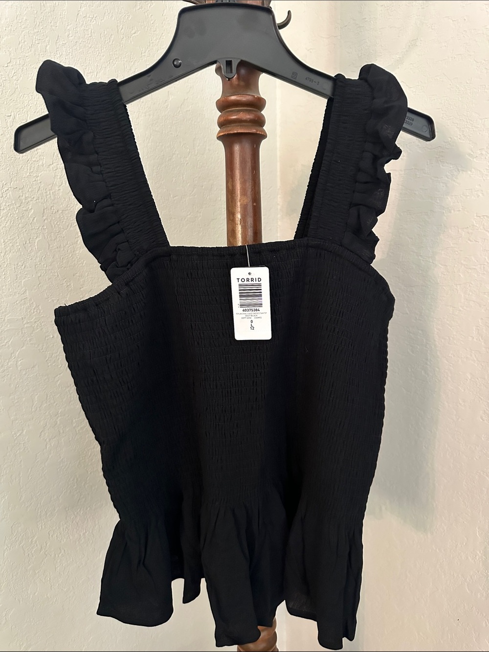 torrid Black Ruffle Strap Smocked Peplum Tank